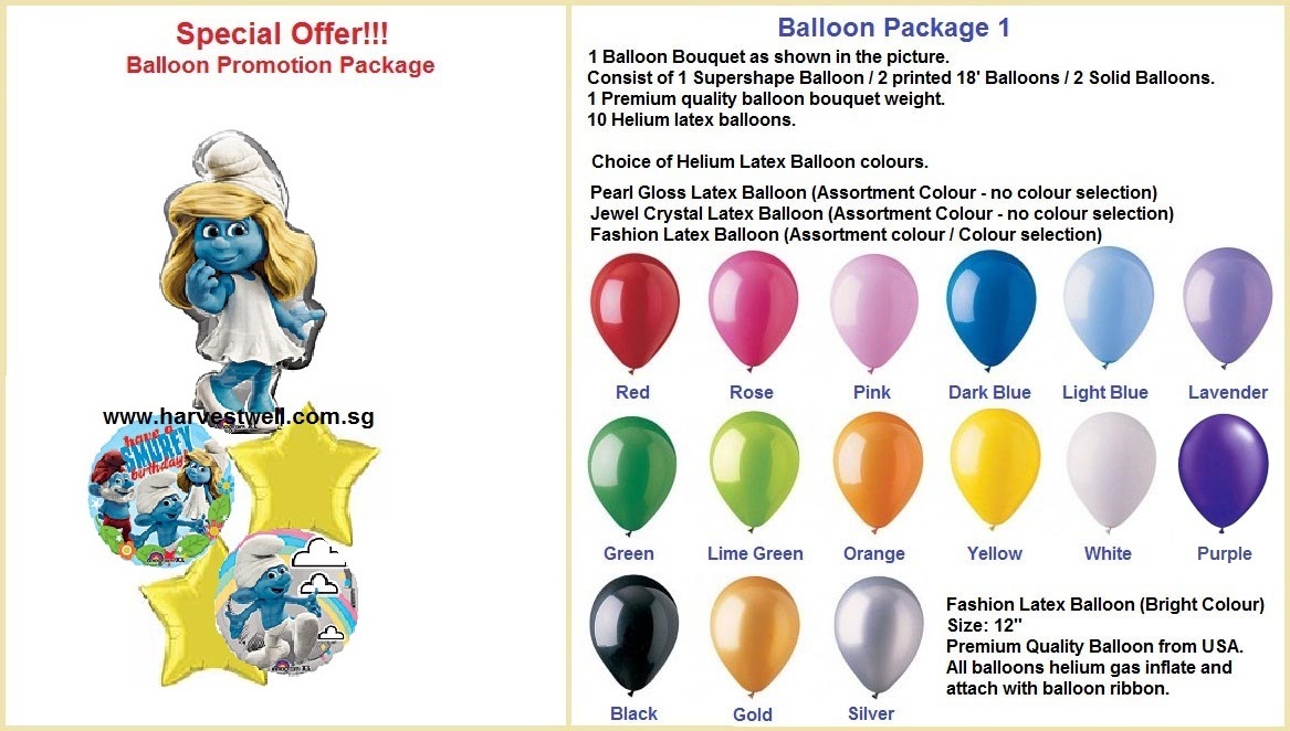 The Smurfs Smurfette Birthday Balloon Package Singapore